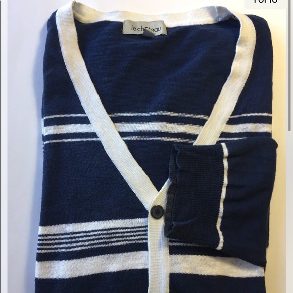Le Chateau Montreal Men Sweater Cardigan L Blue White Long Sleeve 100% Cotton - Picture 1 of 8